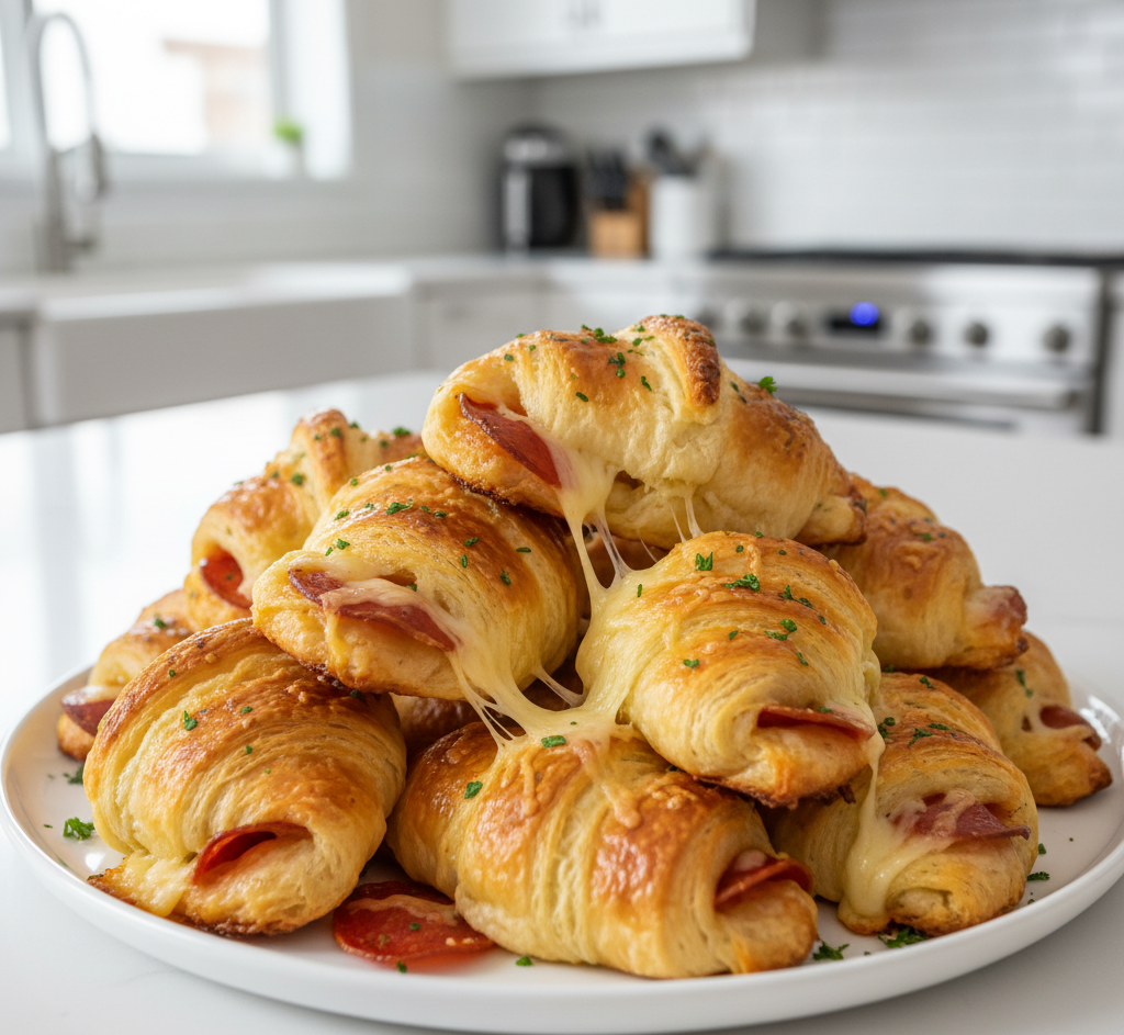 Mozzarella Pepperoni Croissant Rolls – Easy Cheesy Party Appetizer (16 Rolls)