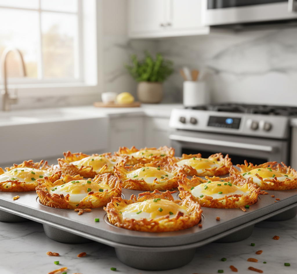 Crispy Hash Brown Egg Cups with Melted Cheese