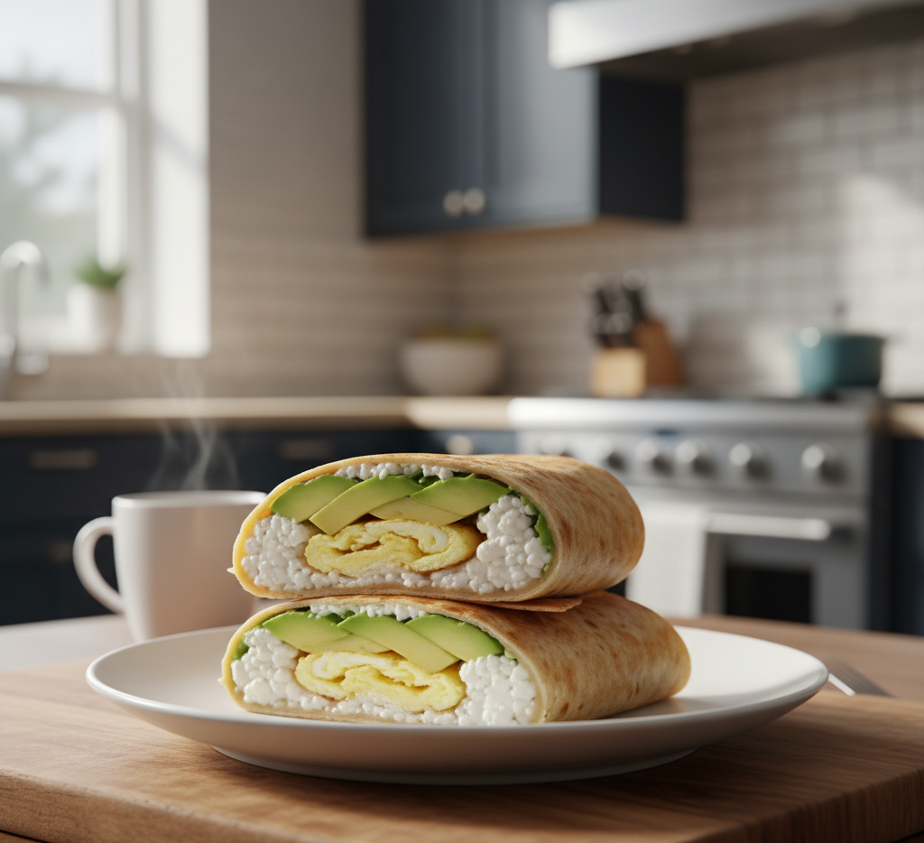 High-Protein Breakfast Wrap with Cottage Cheese and Avocado